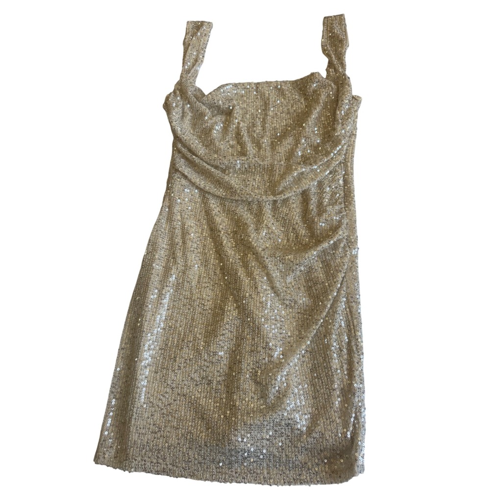 Lucy In The Sky Womens Sequin Butterfly Open Back Dress Medium Cream Mini Party